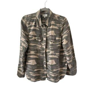 Lucky Brand Womens Linen Blend Green Camouflage Button Front Top Size S/P